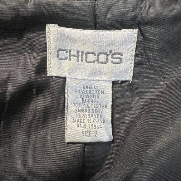 Chicos 2 Blazer Jacket Womens Large Embroidered Floral Silk Cotton Button Up L - Picture 7 of 10